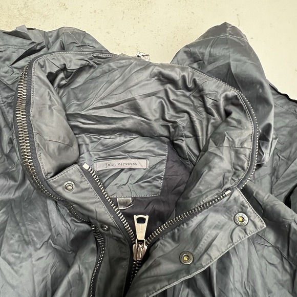 John Varvatos Waxed Cotton Shell Rain Jacket Blue Men's 52 Zip Up Hooded - Picture 9 of 12